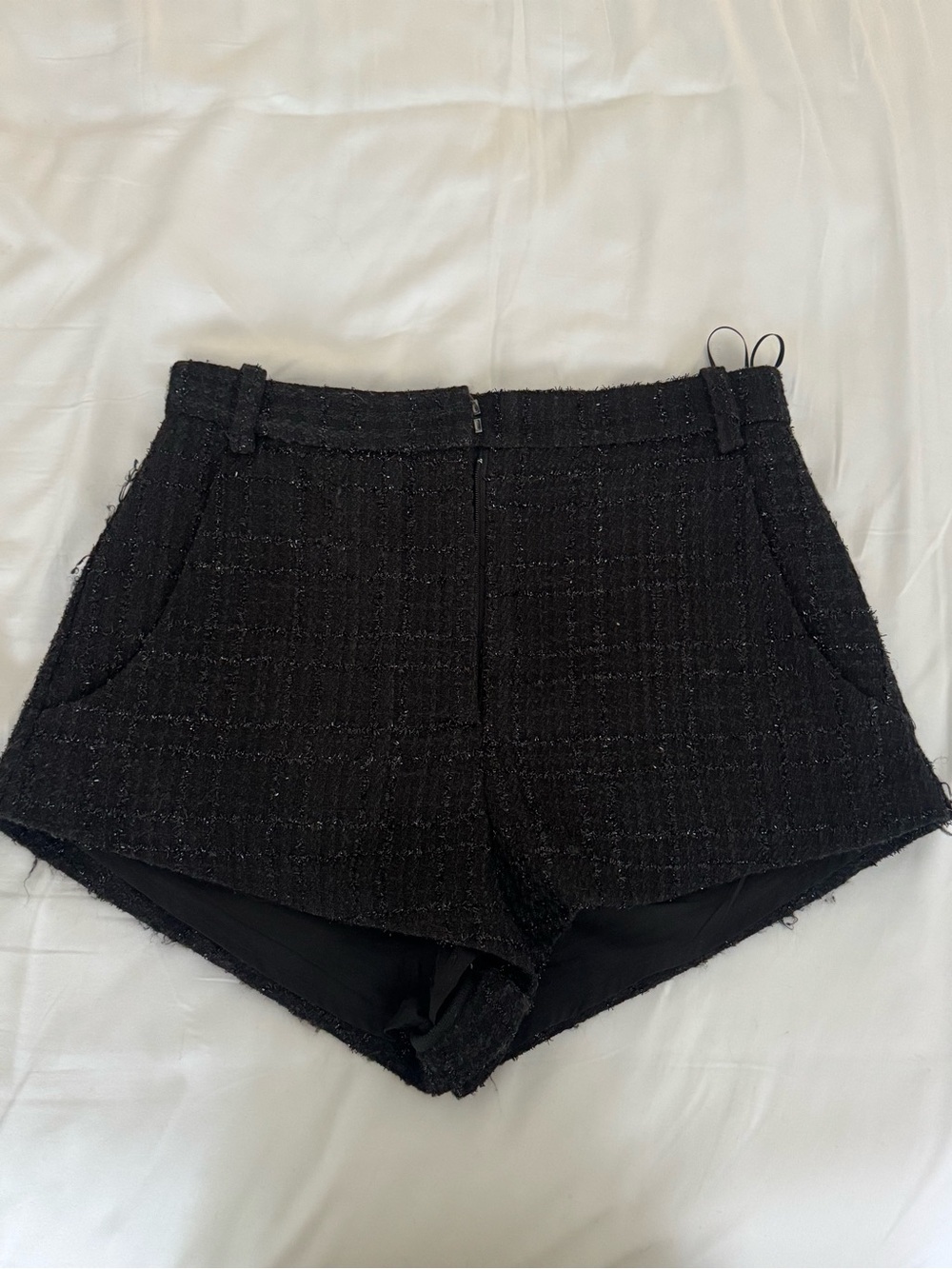 Amanda Uprichard Black Tweed High-Waist Shorts